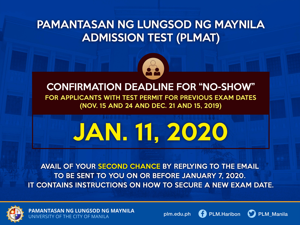 PLMAT "no-shows" may apply for new exam dates