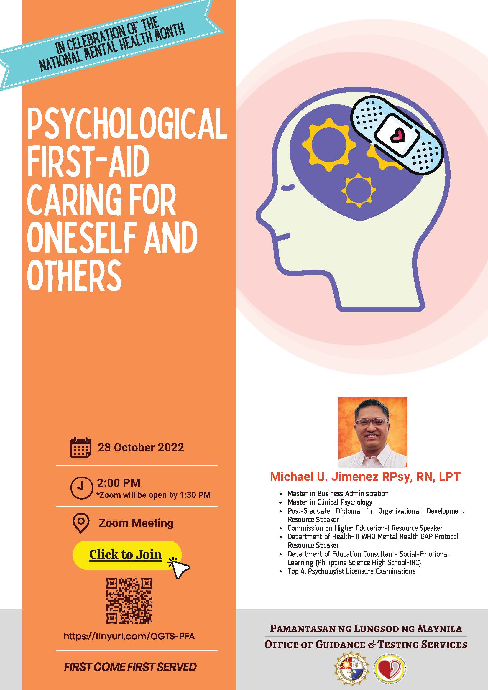 Join Psychological First Aid webinar on Oct. 28, 2 PM  