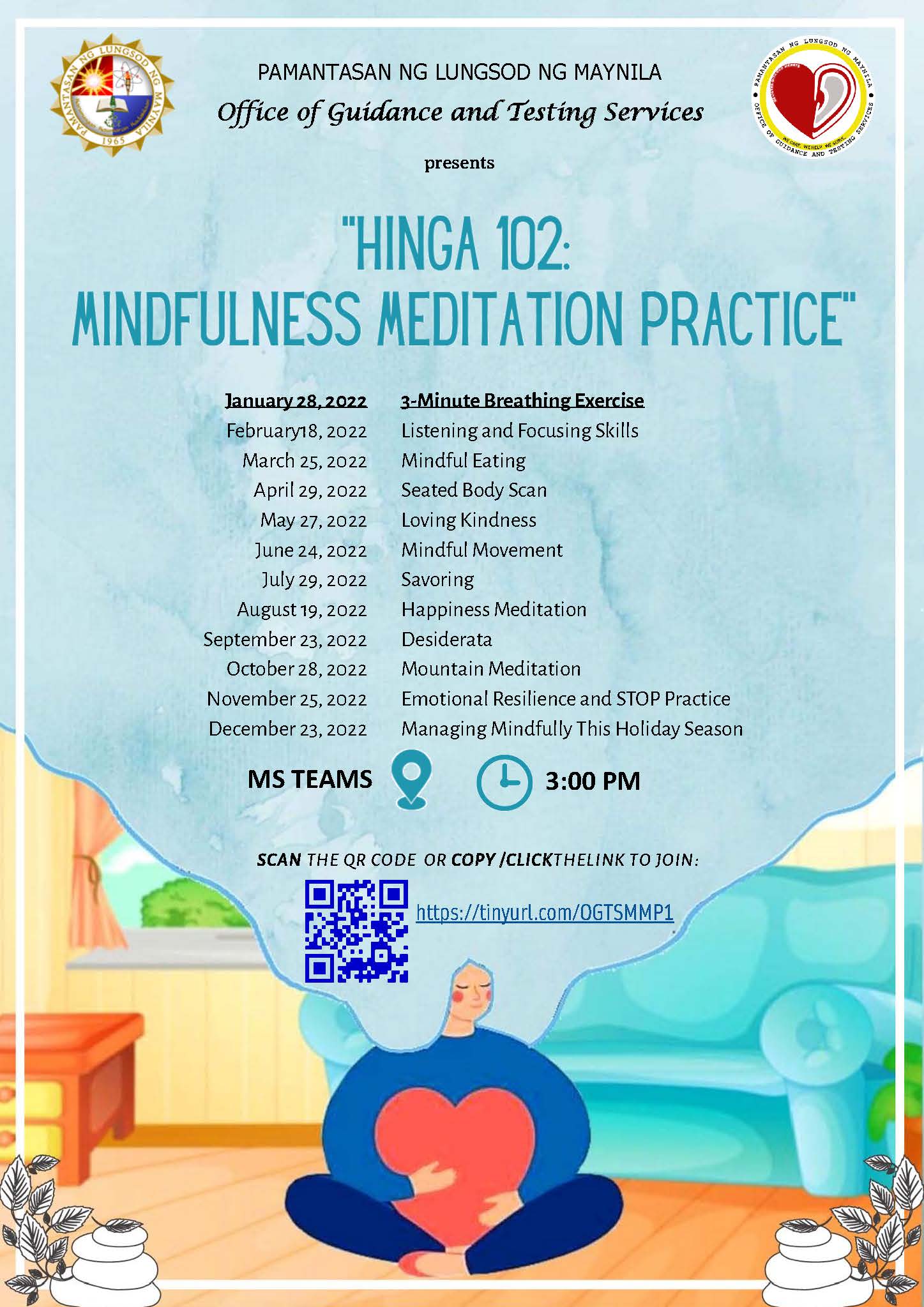 Join Hinga 102: Mindfulness Meditation sessions