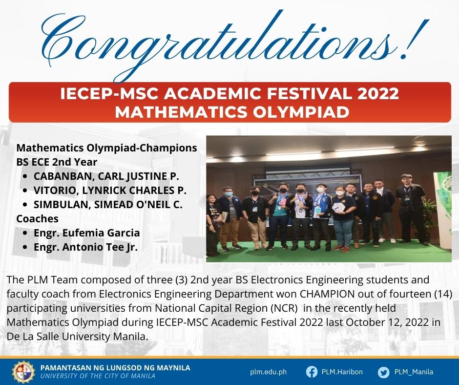 Champion of IECEP-MSC Academic Festival 2022: Mathematics Olympiad