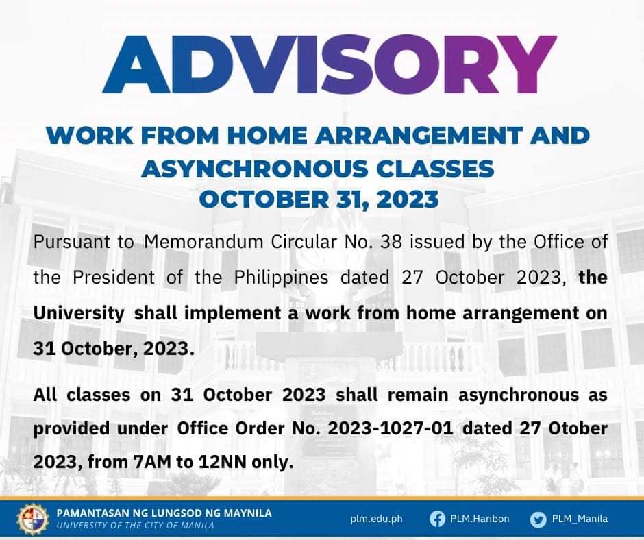 Advisory: work from home arrangement and asynchronous classes