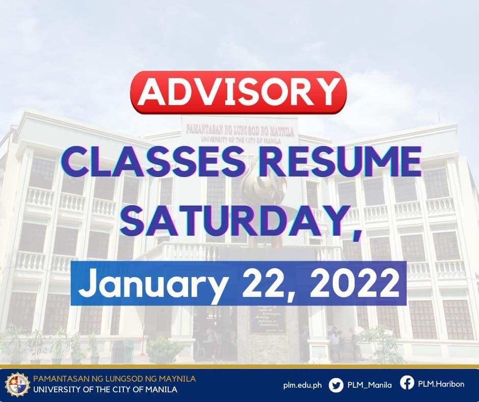 PLM resumes classes on January 22, 2022