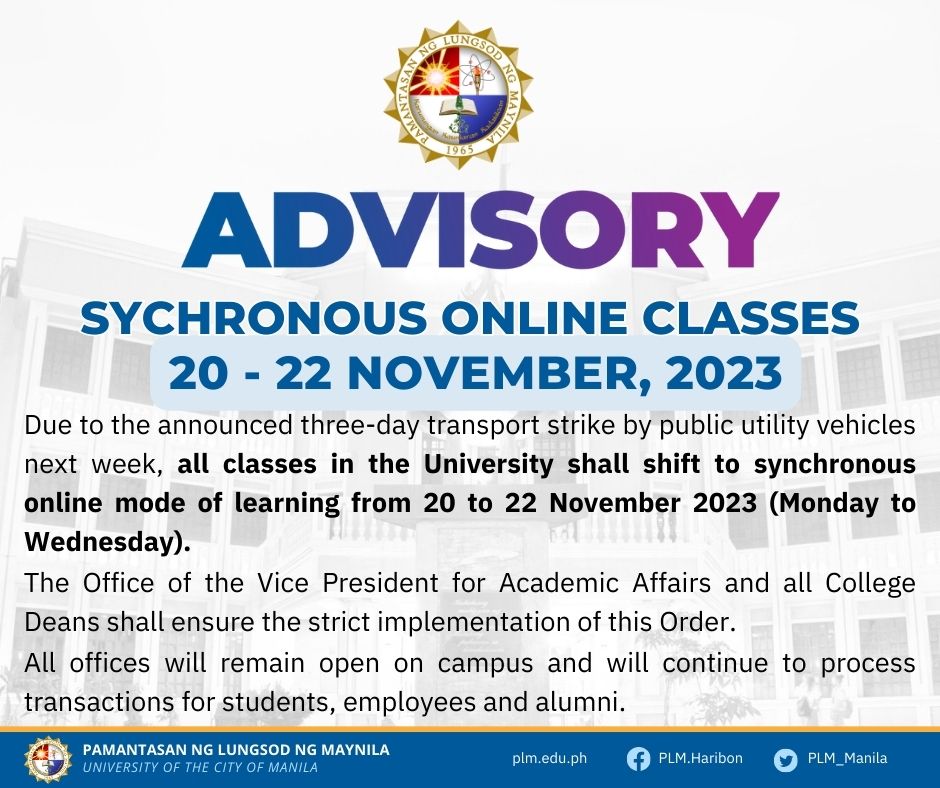 Advisory: Sychronous online classes, Nov 20-22, 2023